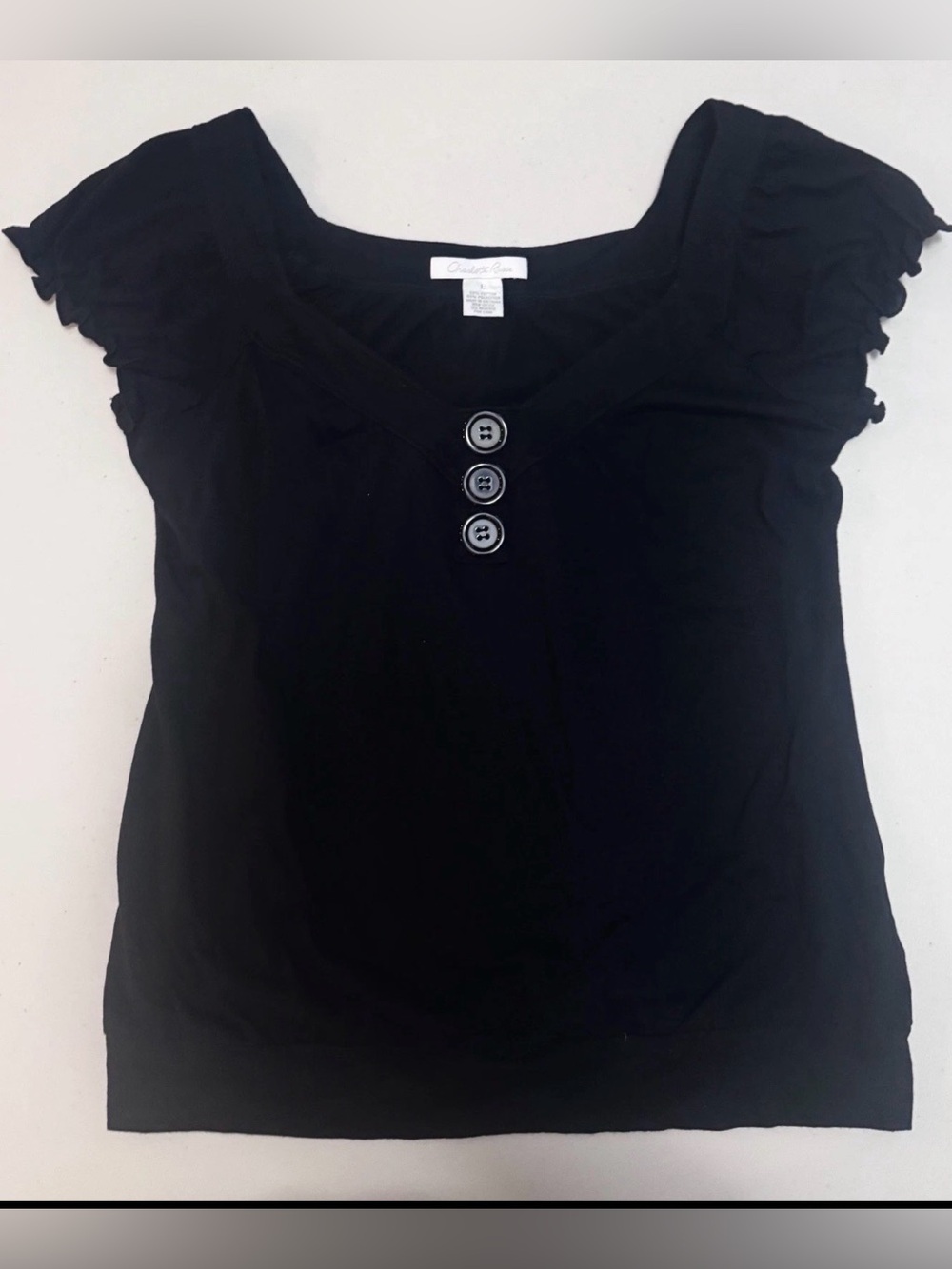 Women's Size L Charlotte Russe Blouse Black Ruffle Sleeve Cotton Boho Taper